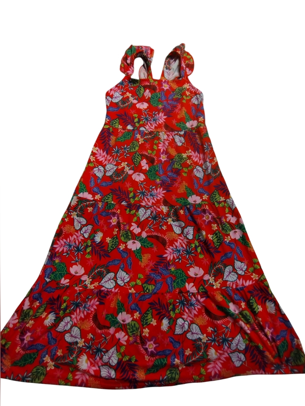 GUC 2/$10  Vibrant Red Tropical Floral Maxi Dress LG 10-12